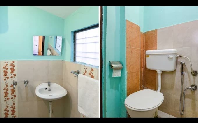 Attached western bathroom with commode and washbasin